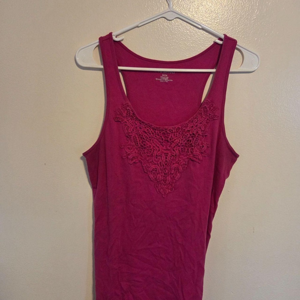 Lane Bryant Fuchsia Pink Lace Bib Ribbed Tank Top - Size 14/16